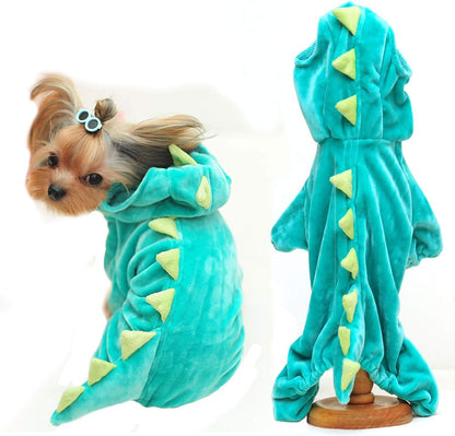 Halloween Costume for Pet Dog Cat Dinosaur Plush Hoodies Animal Fleece Jacket Coat Warm Outfits Clothes for Small Medium Dogs Cats Halloween Cosplay Apparel Accessories (Medium, Green)