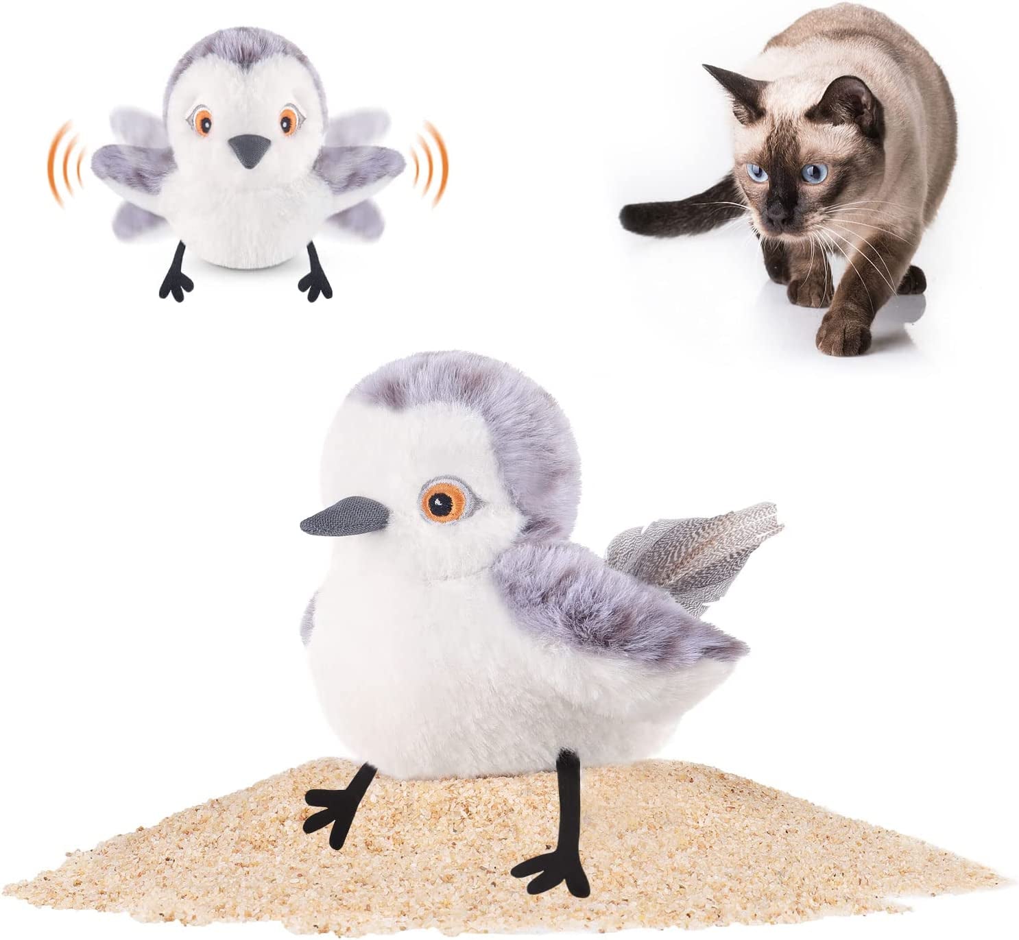 Cat Toys Flapping Bird (No Flying), Lifelike Sandpiper Chirp Tweet, Rechargeable Touch Activated Kitten Toy Interactive Cat Exercise Toys for All Breeds Cat Kicker Catnip Toys 4.0"