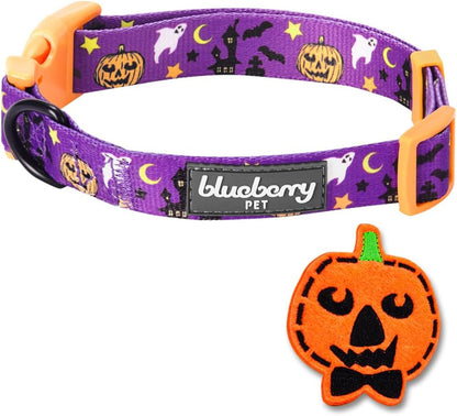 8 Patterns Halloween Darkness Deserted Castle Designer Adjustable Dog Collar with Decoration, Small, Neck 12"-16"