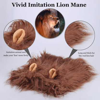 Lion Mane Wig for Dogs with Ears, Funny Pet Costumes for Halloween Christmas (Size L, Coffee)