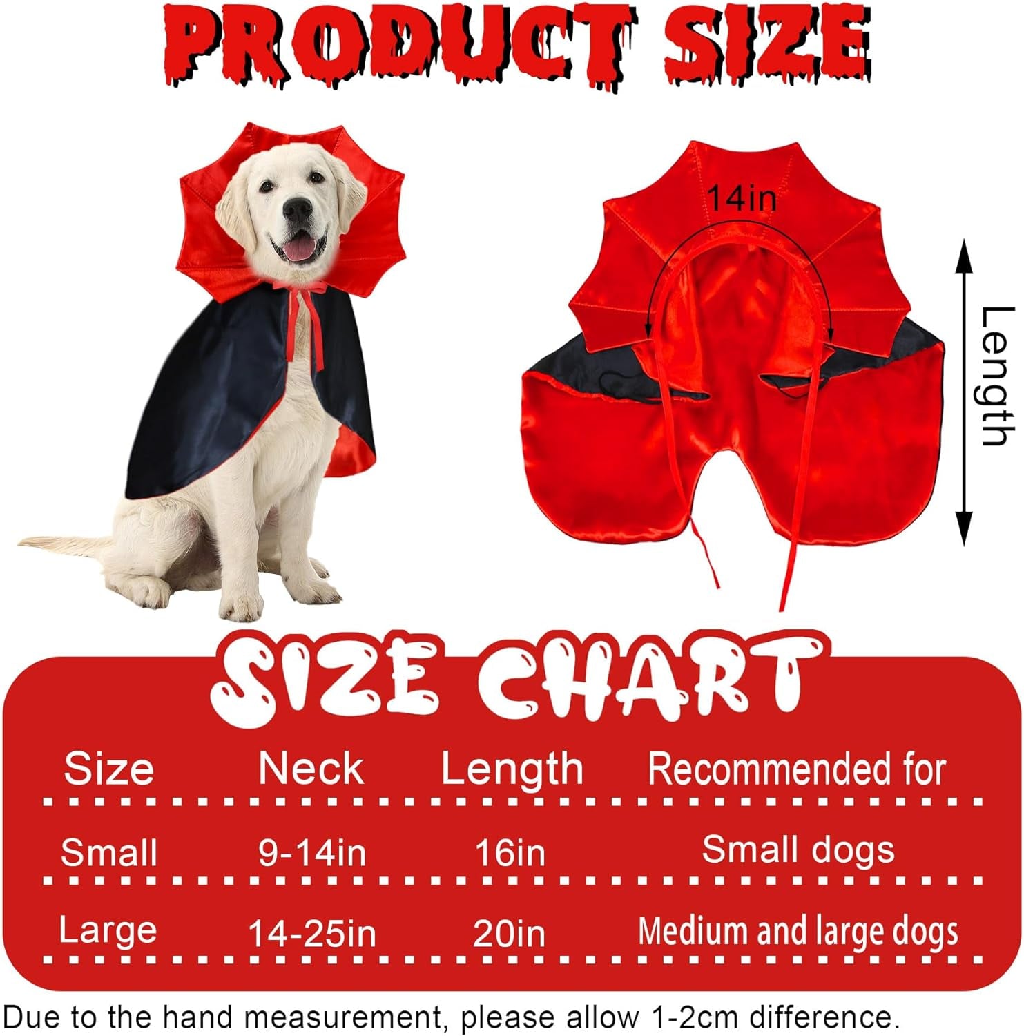 Dog Halloween Costumes, Dog Vampire Cloak Costume Dog Devil Costume Dog Vampire Cloak Cape Halloween Costumes for Small Medium Large Dogs Pets (Large)