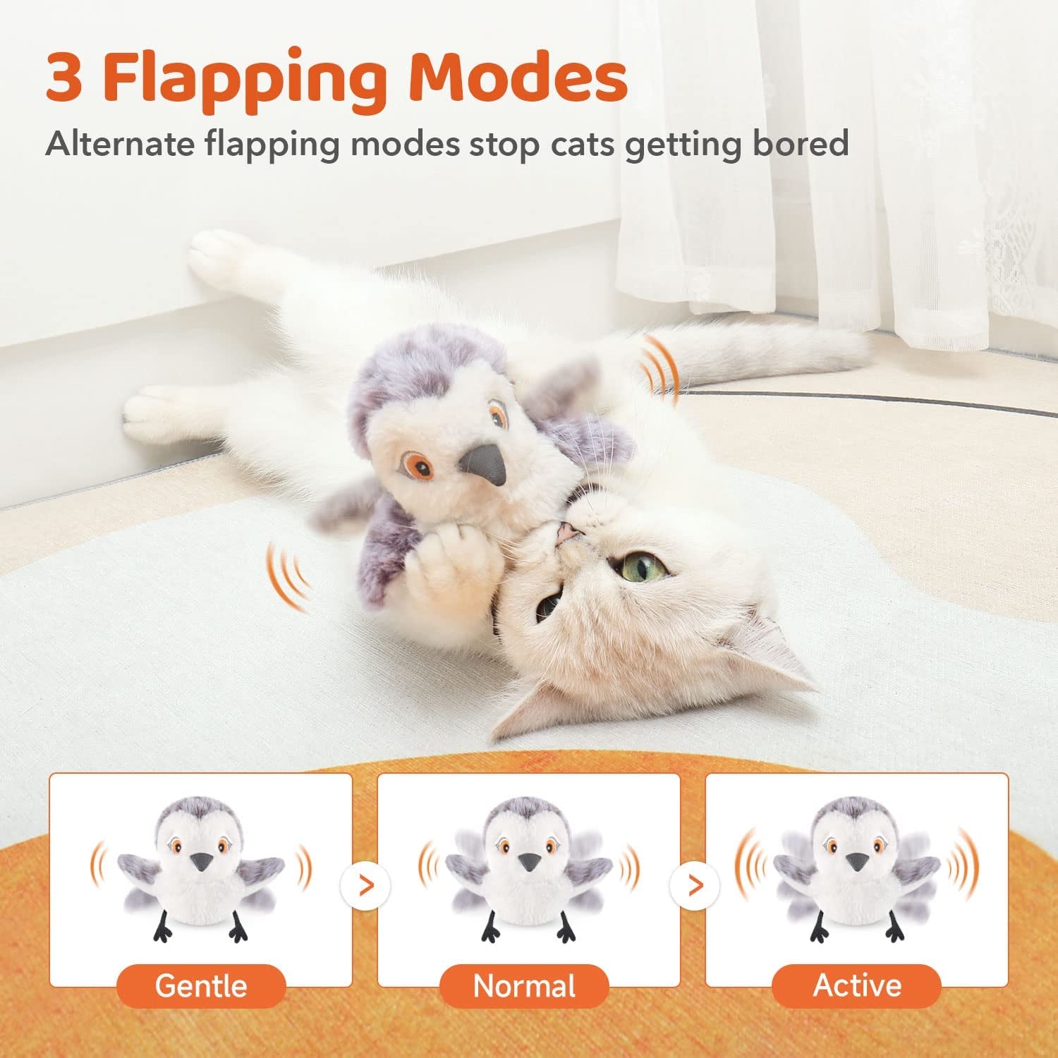 Cat Toys Flapping Bird (No Flying), Lifelike Sandpiper Chirp Tweet, Rechargeable Touch Activated Kitten Toy Interactive Cat Exercise Toys for All Breeds Cat Kicker Catnip Toys 4.0"