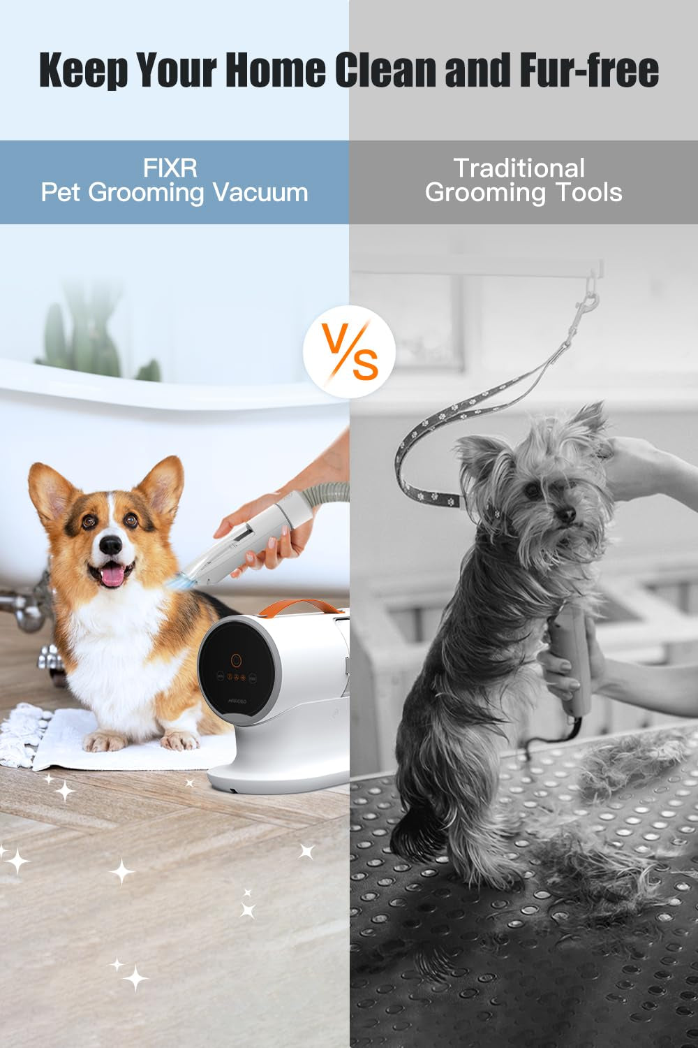 Powerful Pet Vacuum for Grooming - 12000Pa Suction, 2L Dust Cup, Low Noise, 3 Levels, 5 Grooming Tools