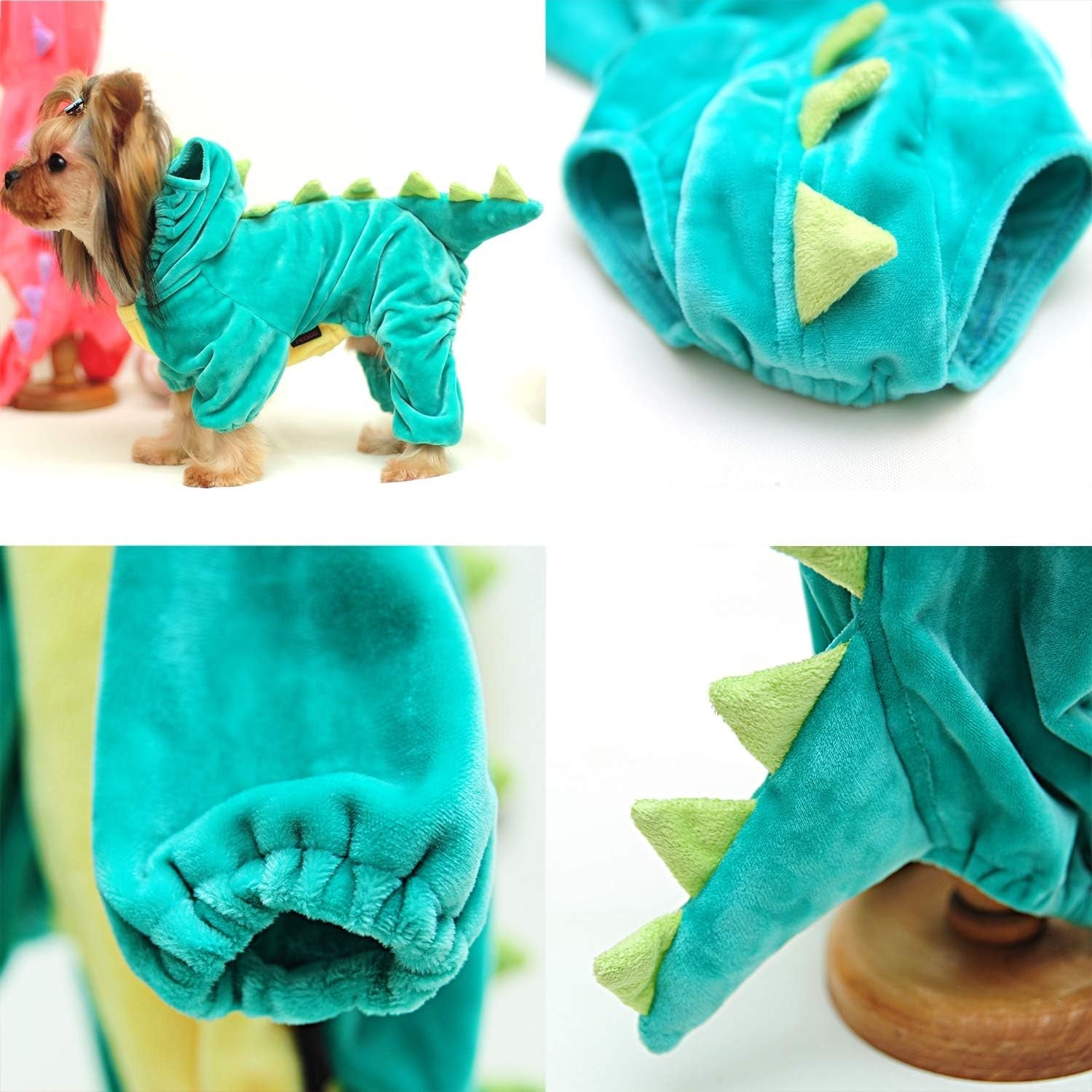 Halloween Costume for Pet Dog Cat Dinosaur Plush Hoodies Animal Fleece Jacket Coat Warm Outfits Clothes for Small Medium Dogs Cats Halloween Cosplay Apparel Accessories (Medium, Green)