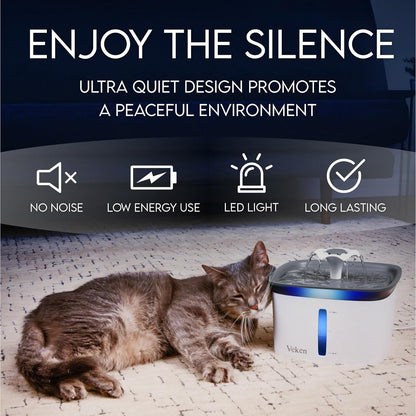 95Oz/2.8L Pet Fountain, Automatic Cat Water Fountain Dog Water Dispenser with Replacement Filters for Cats, Dogs, Multiple Pets (Grey, Plastic)