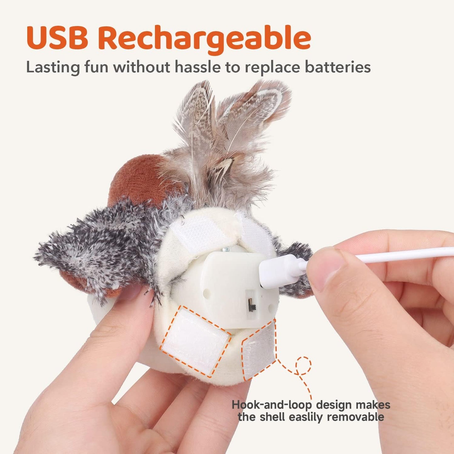 Cat Toys Flapping Bird Sparrow (No Flying) Rechargeable, Lifelike Chirp Tweet, Interactive Touch Activated Kitten Exercise for All Breeds, Cat Kicker Catnip Toys 4.0 Inches