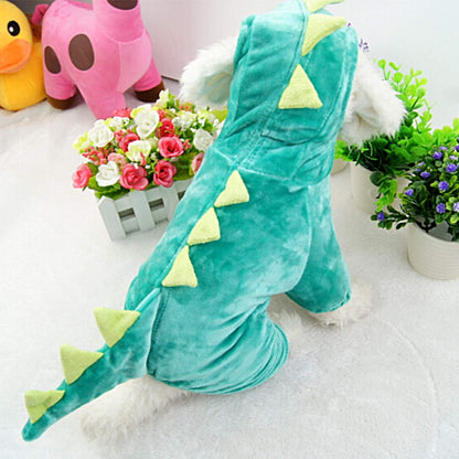 Halloween Costume for Pet Dog Cat Dinosaur Plush Hoodies Animal Fleece Jacket Coat Warm Outfits Clothes for Small Medium Dogs Cats Halloween Cosplay Apparel Accessories (Medium, Green)