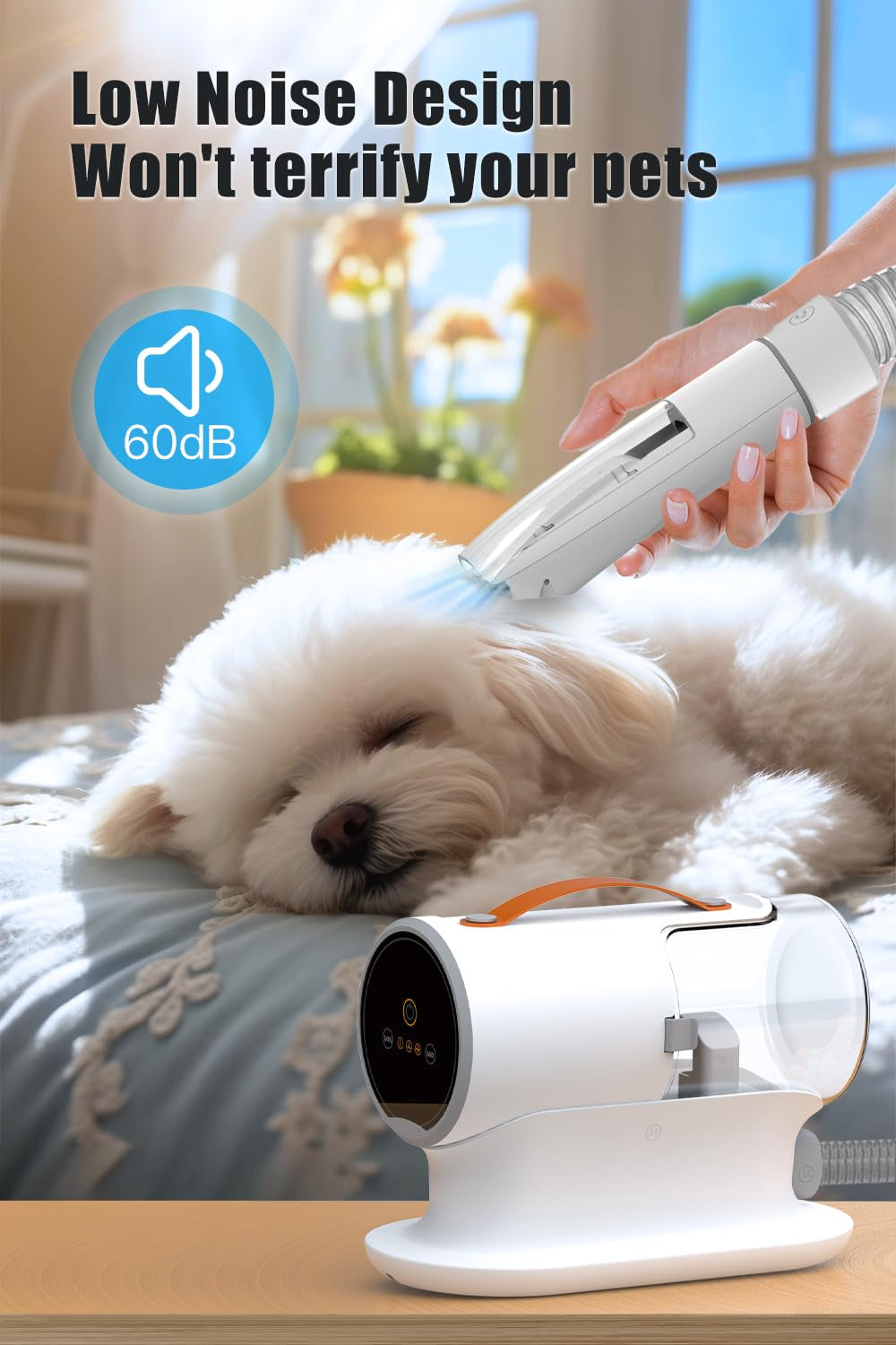 Powerful Pet Vacuum for Grooming - 12000Pa Suction, 2L Dust Cup, Low Noise, 3 Levels, 5 Grooming Tools