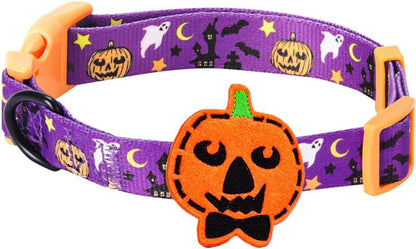 8 Patterns Halloween Darkness Deserted Castle Designer Adjustable Dog Collar with Decoration, Small, Neck 12"-16"