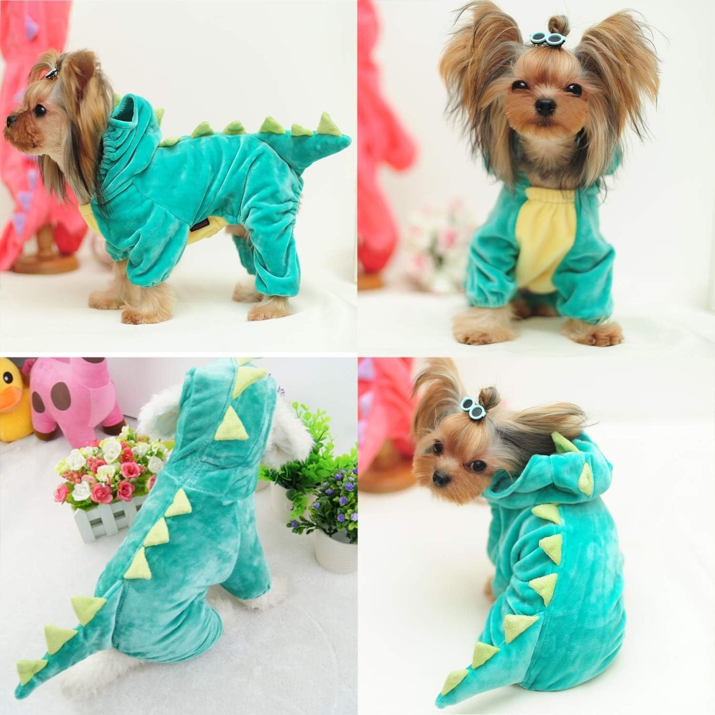 Halloween Costume for Pet Dog Cat Dinosaur Plush Hoodies Animal Fleece Jacket Coat Warm Outfits Clothes for Small Medium Dogs Cats Halloween Cosplay Apparel Accessories (Medium, Green)