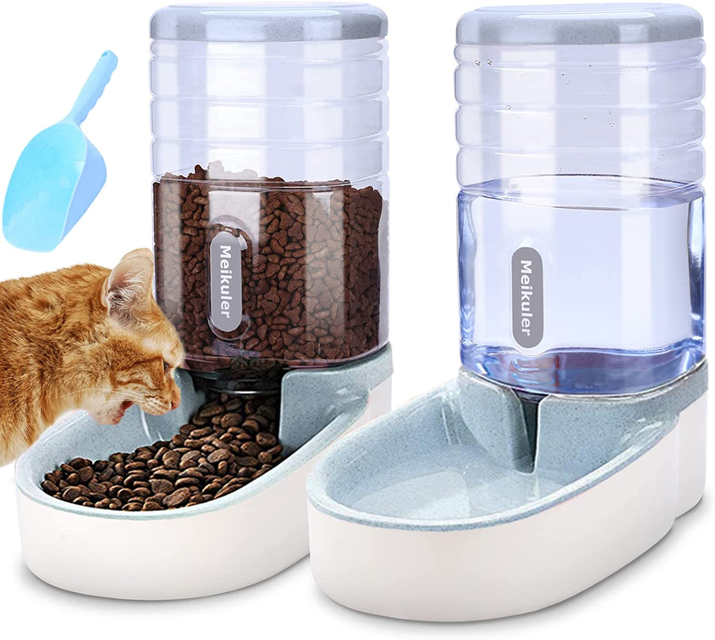 Meikuler Pets Auto Feeder 3.8L,Food Feeder and Water Dispenser Set for Small & Big Dogs Cats and Pets Animals (Grey)