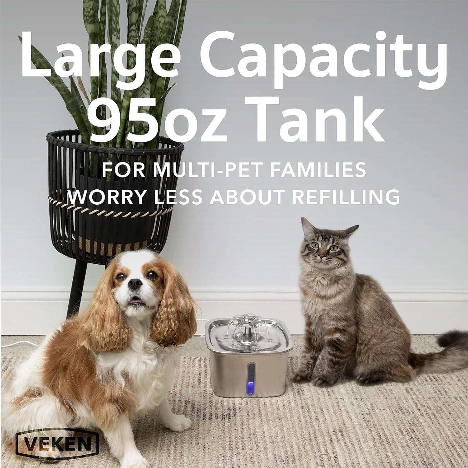 Innovation Award Winner Stainless Steel Cat Water Fountain, 95Oz/2.8L Automatic Pet Fountain Dog Water Dispenser with Replacement Filters & Silicone Mat for Cats, Dogs, Multiple Pets (Silver)